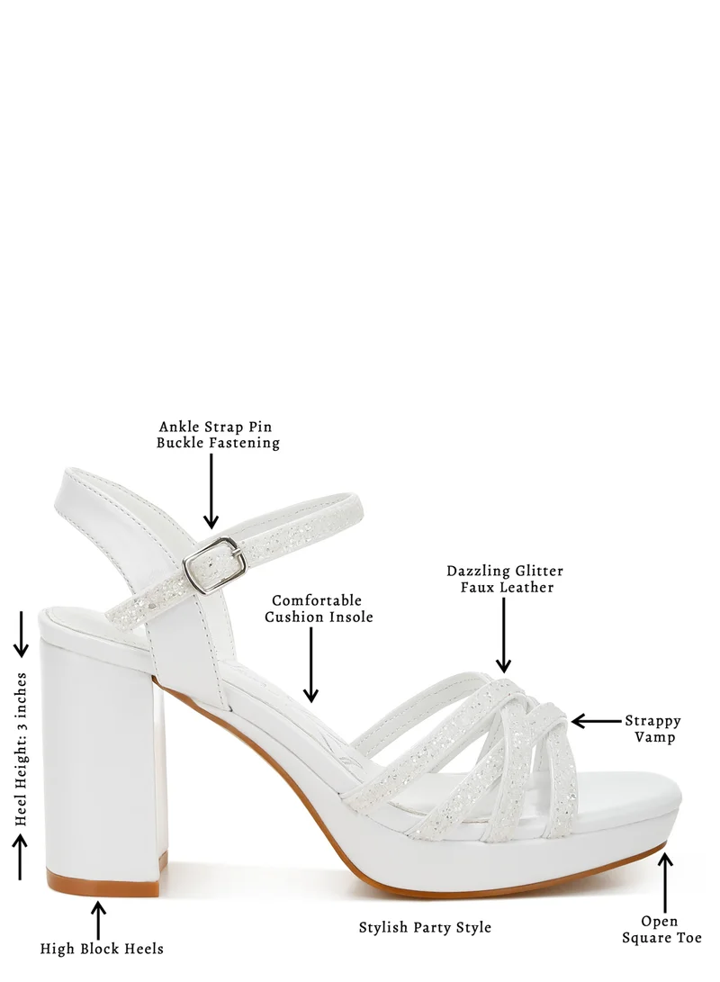 London Rag White Glitter Strappy Block Sandals