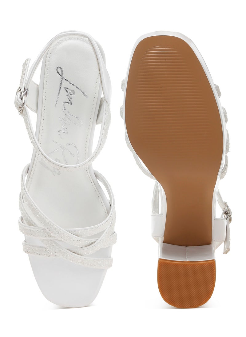 London Rag White Glitter Strappy Block Sandals  - Image 4