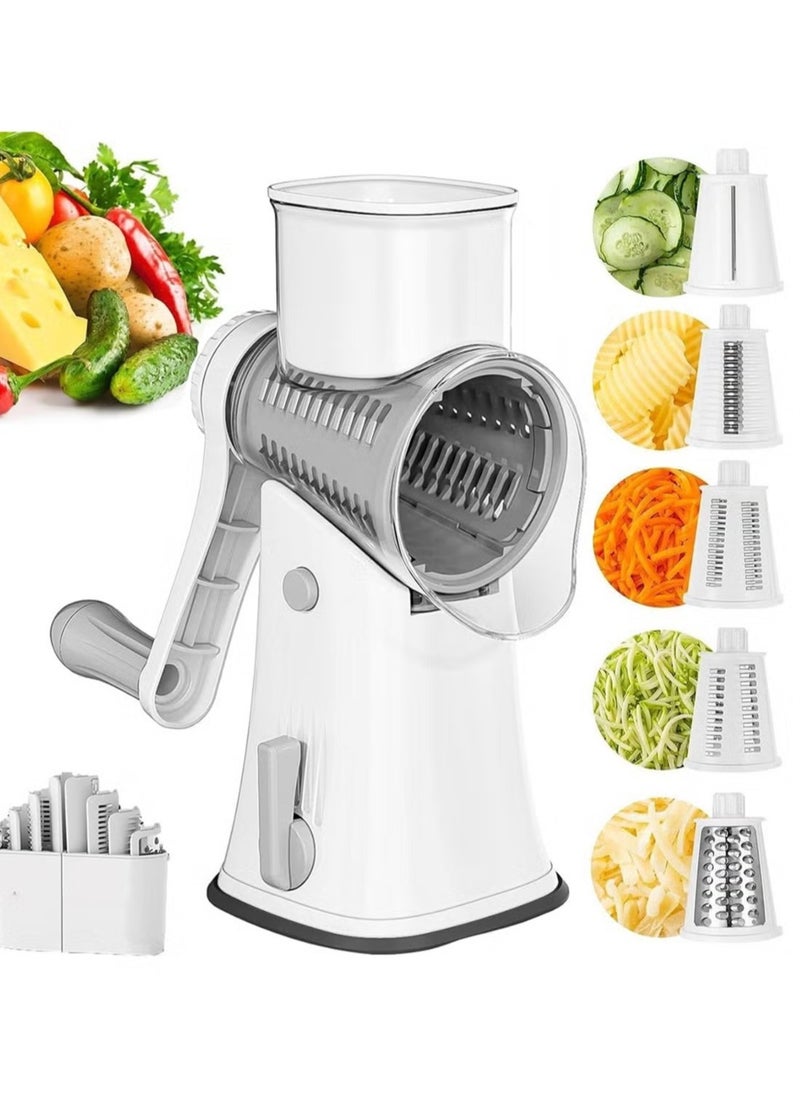 Bukela Manual Drum Vegetable Slicer, 5 Sets of Interchangeable Stainless Steel Blades Kitchen Vegetable Chopper Dicer  - Image 1