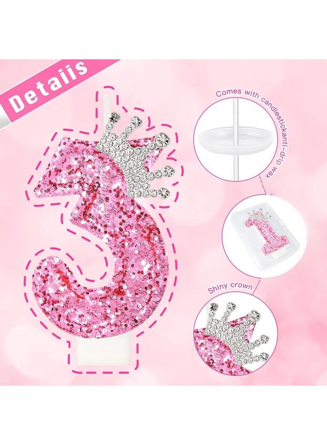 Birthday Number Candles,Pink Crown Birthday Candles for Cake,Glitter Number 6 Candle Cake Topper with Sequins for Girls,Women, Anniversary Celebrations Supplies (Pink 6) - Image 2