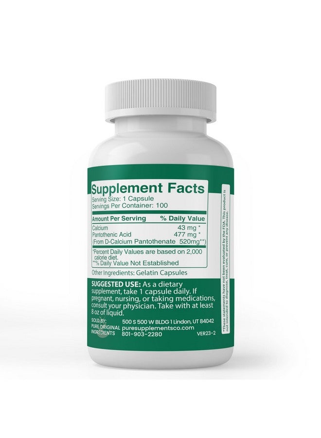 PURE ORIGINAL INGREDIENTS PURE ORIGINAL INGREDIENTS Pantothenic Acid (100 Capsules) Pure, Vitamin B5, Calcium Supplement - Image 3