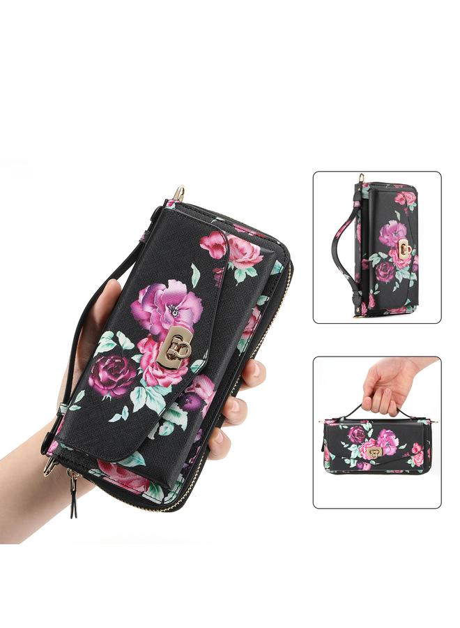 اس-توب جراب هاتف iPhone 15 Pro Max متعدد الوظائف على شكل زهرة، جراب هاتف جلدي بسحاب مع محفظة MagSafe - Image 1