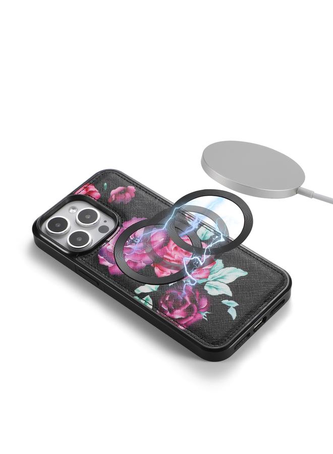 اس-توب جراب هاتف iPhone 15 Pro Max متعدد الوظائف على شكل زهرة، جراب هاتف جلدي بسحاب مع محفظة MagSafe - Image 4