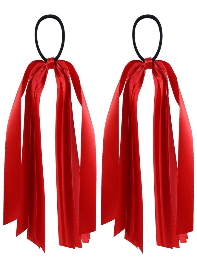 melyde Red Ribbon Hair Ties Cheer Long Tassel Elastic Hairbands Handmade Girls Women Ponytail Holder Hair Accessories for Holiday Party - Image 1