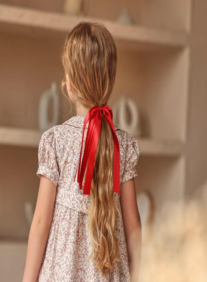 melyde Red Ribbon Hair Ties Cheer Long Tassel Elastic Hairbands Handmade Girls Women Ponytail Holder Hair Accessories for Holiday Party - Image 2