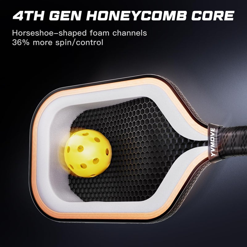 YVMOVE مضرب بيكلبول YVmove مع سطح من ألياف الكربون الخام T800 بوزن 18K ونواة V-Sonic IV بسمك 16 مم، مضرب بيكل بول متميز مصمم لزيادة القوة والدوران النهائي، معتمد من USAPA - Image 3