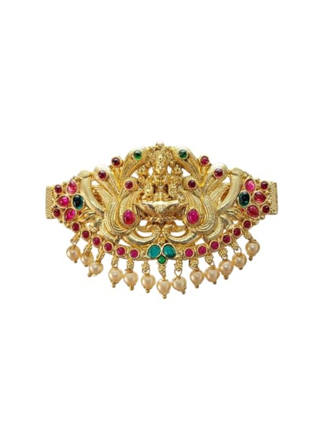 ARNAVIRA Gold Finish Traditional Temple Design Hair Clip Barrette For Women and Girl Bridal Wedding Gold Glossy Design 04 - Image 1