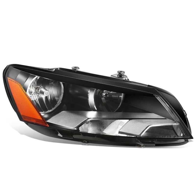 Factory Style Halogen Headlight Assembly Compatible with VW Passat 20122015 Passenger Right Side Black Housing Amber Corner