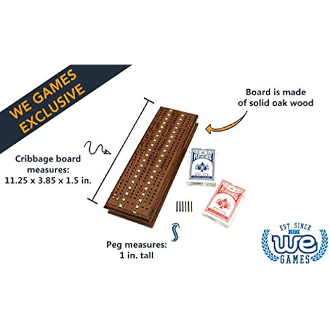 وي جيمز مخصص محفور Monogram مجلس الوزراء cribbage مجموعة خشب البلوط الصلب متوسط اللون الخشب مع ترصيع العدو 3 لوحة الجنزير مع أوتاد معدنية 2 طوابق من البطاقات - Image 3