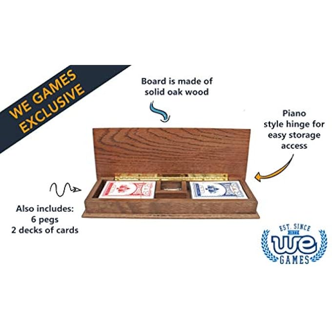وي جيمز مخصص محفور Monogram مجلس الوزراء cribbage مجموعة خشب البلوط الصلب متوسط اللون الخشب مع ترصيع العدو 3 لوحة الجنزير مع أوتاد معدنية 2 طوابق من البطاقات - Image 4