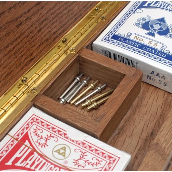 وي جيمز مخصص محفور Monogram مجلس الوزراء cribbage مجموعة خشب البلوط الصلب متوسط اللون الخشب مع ترصيع العدو 3 لوحة الجنزير مع أوتاد معدنية 2 طوابق من البطاقات - Image 5