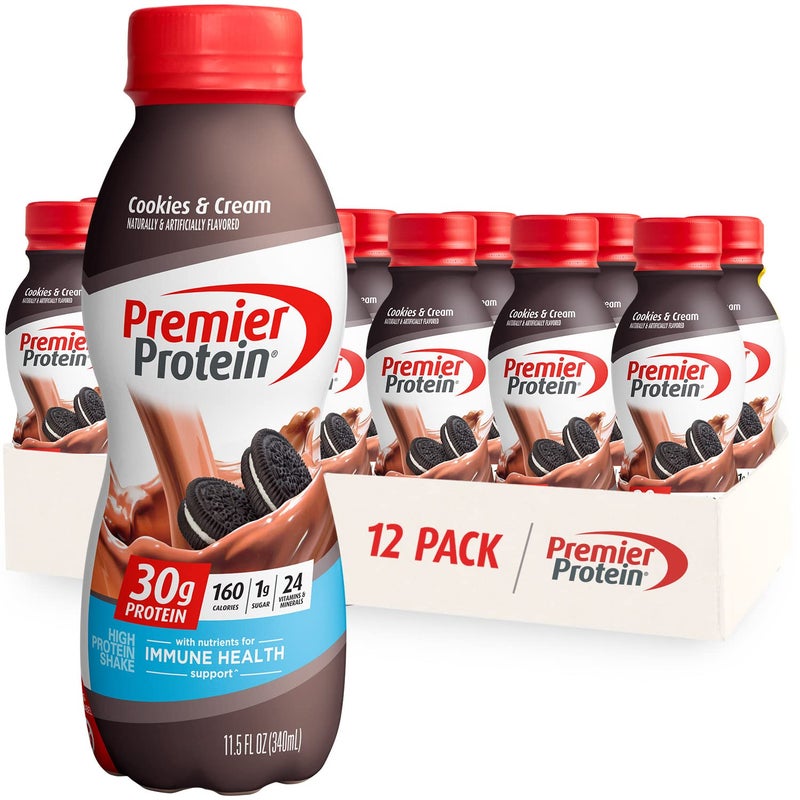 Premier Protein Shake, Cookies & Cream, 30g Protein, 1g Sugar, 24 Vitamins & Minerals, Nutrients to Support Immune Health 11.5 fl oz (12 Pack) - Image 1