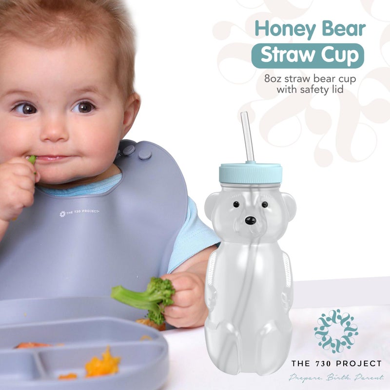 The 730 Project Honey Bear Straw Cup for Babies, 8-oz Honey Bear Cup with Lid, 3-Pack Therapy Learning Honeybear Straw, Baby Bottle Set, Blizzard AQUA - Image 2