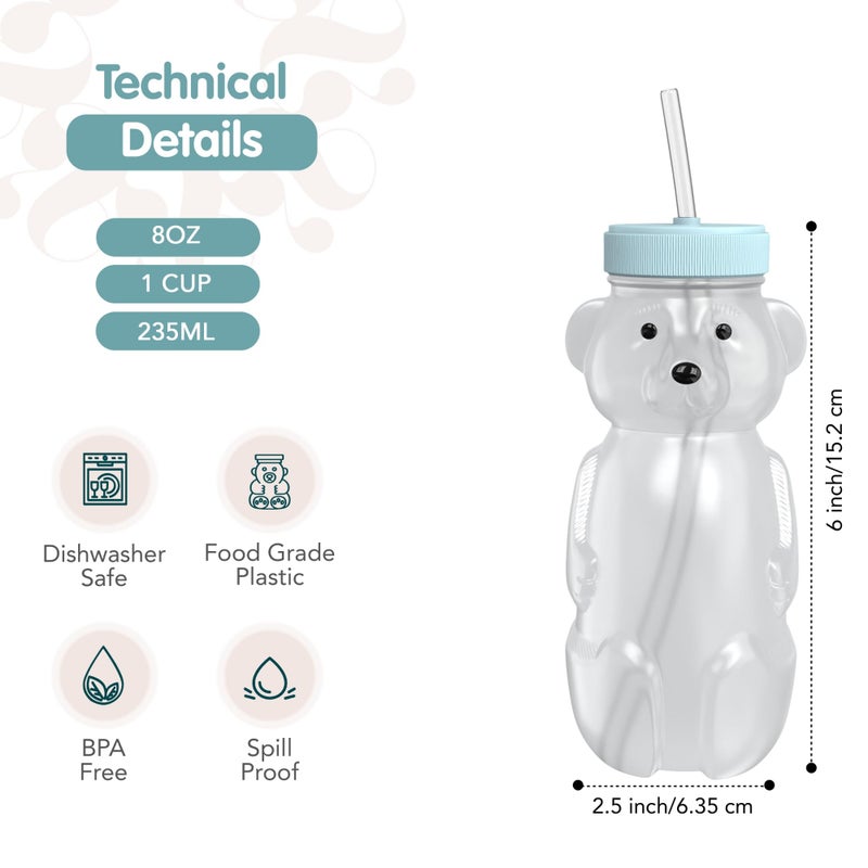 The 730 Project Honey Bear Straw Cup for Babies, 8-oz Honey Bear Cup with Lid, 3-Pack Therapy Learning Honeybear Straw, Baby Bottle Set, Blizzard AQUA - Image 5
