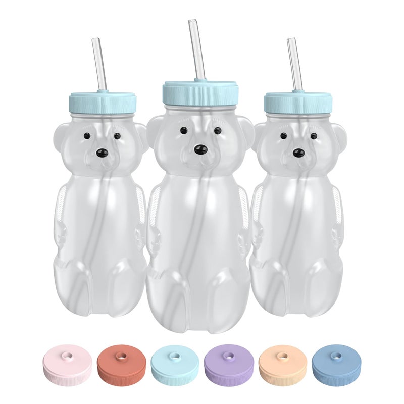 The 730 Project Honey Bear Straw Cup for Babies, 8-oz Honey Bear Cup with Lid, 3-Pack Therapy Learning Honeybear Straw, Baby Bottle Set, Blizzard AQUA - Image 1