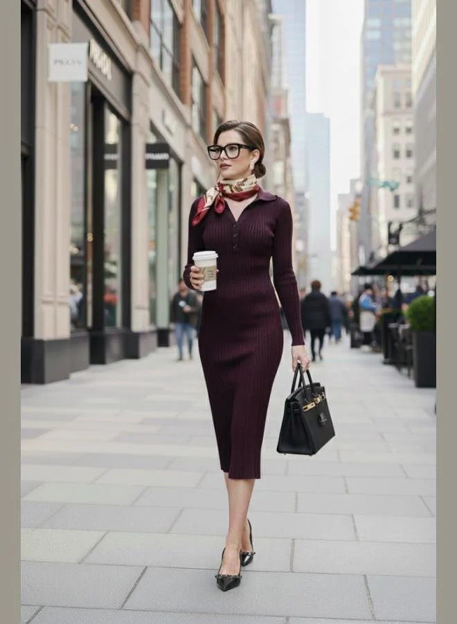 ليلا فستان نسائي ميدي ضيق بياقة على شكل حرف  من ليلا