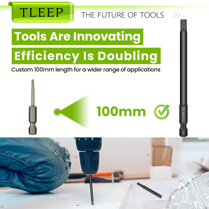 TLEEP 10 x Long 100MM 1/4 Inch Hex Head Allen Wrench Drill Bits, Big 12mm to Small 1.5mm, Metric, S2 Steel Magnetic Tips Screwdriver Socket Bit Set for Ikea Type Furniture, Black - Image 2