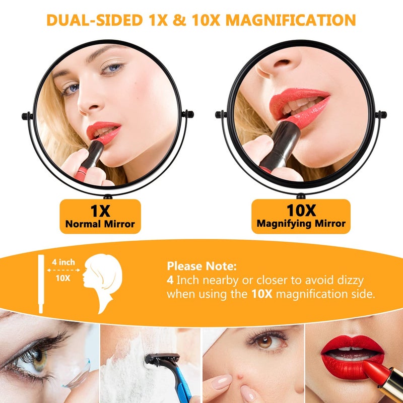 Alhakin 10X Magnifying Makeup Mirror  8 Inch Tabletop Mirror Double Sided With Magnification  Swivel Make Up Mirror For Bathroom  Black - Image 2