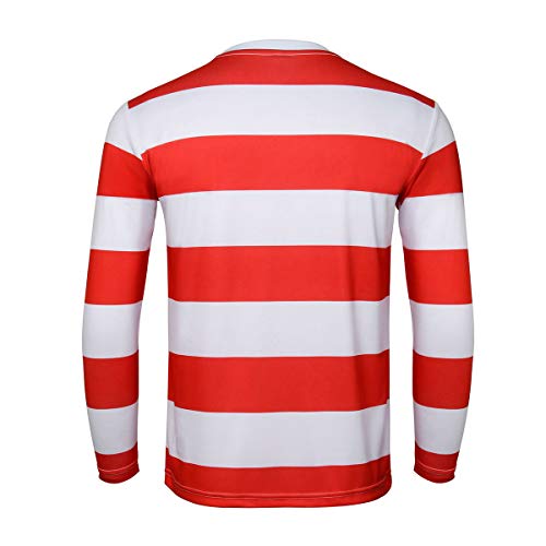 FOCUSOUL Adult Men Red and White Striped Tee Shirt Glasses Hat Outfit Suit Set Halloween Cosplay Costume Party Props (X-Small, Adult Men) - Image 4
