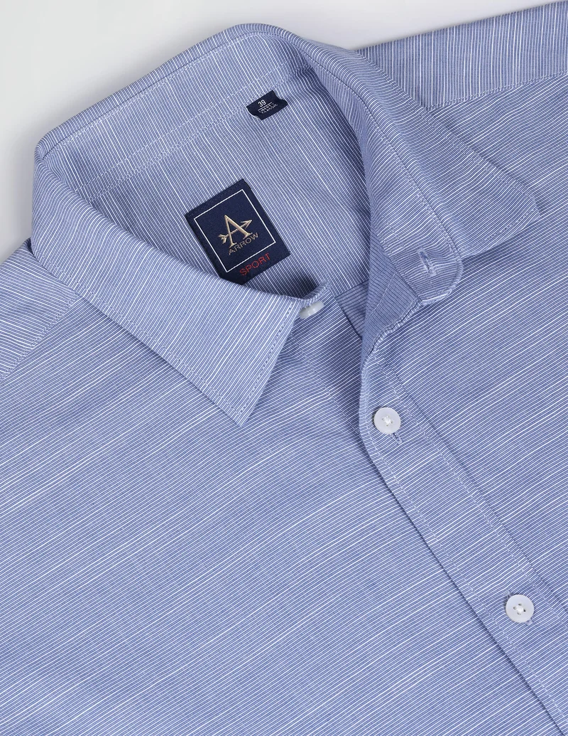 Arrow Light Blue Horizontal Stripe Slim Fit Shirt for Men | Best Price UAE