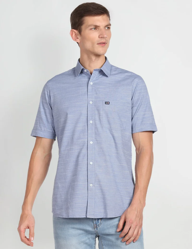 Arrow Light Blue Horizontal Stripe Slim Fit Shirt for Men | Best Price UAE