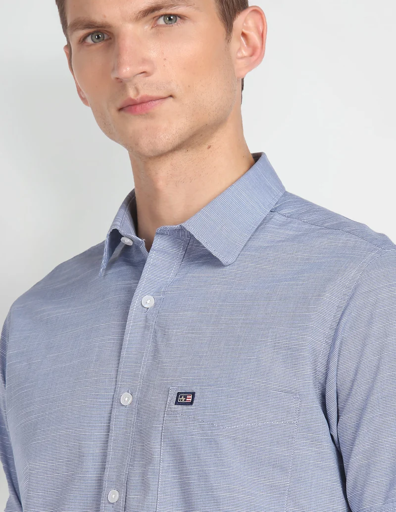 Arrow Light Blue Horizontal Stripe Slim Fit Shirt for Men | Best Price UAE