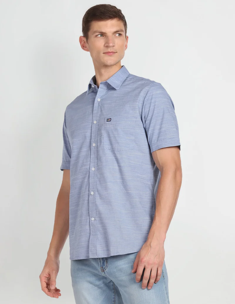 Arrow Light Blue Horizontal Stripe Slim Fit Shirt for Men | Best Price UAE