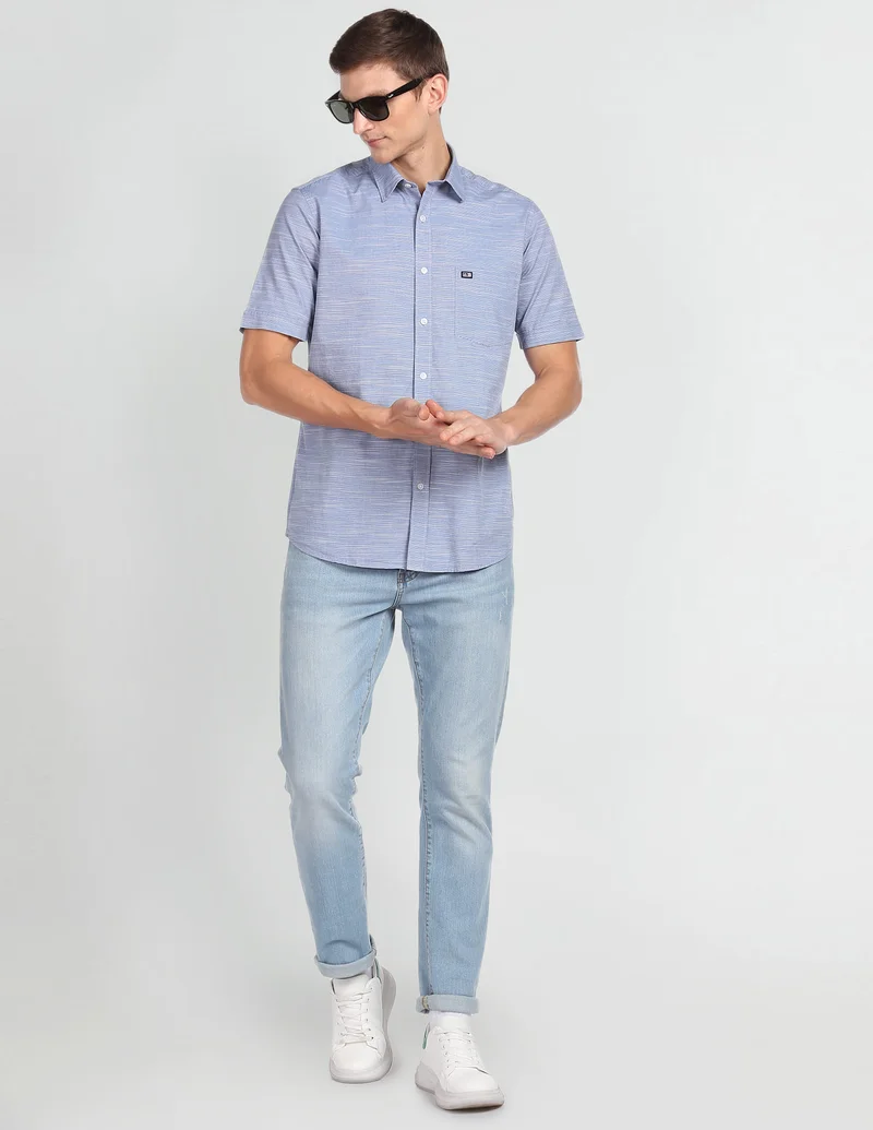 Arrow Light Blue Horizontal Stripe Slim Fit Shirt for Men | Best Price UAE