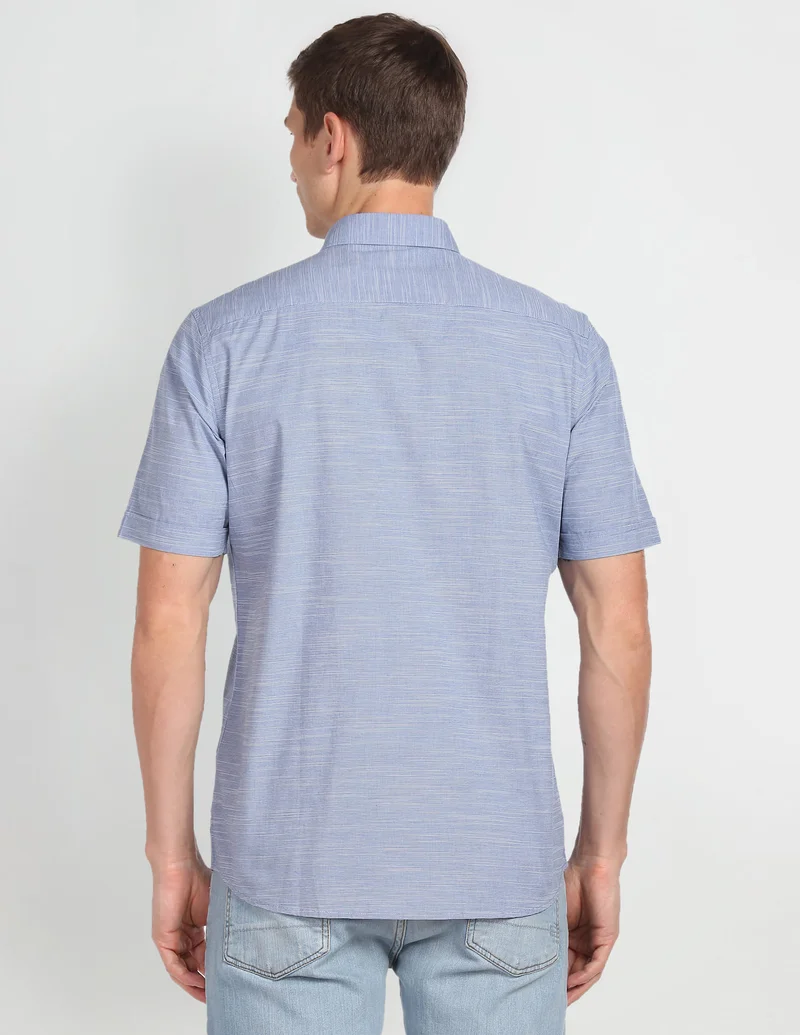 Arrow Light Blue Horizontal Stripe Slim Fit Shirt for Men | Best Price UAE