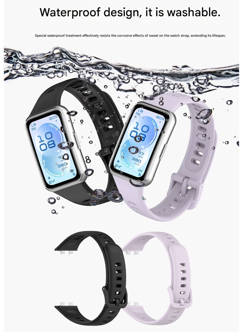 OLYSON 2-Pack TPU Sport Watch Band for Huawei Band 11 / Band 11 Pro, Soft Silicone Breathable Waterproof Replacement Strap, Purple + Black - Image 1