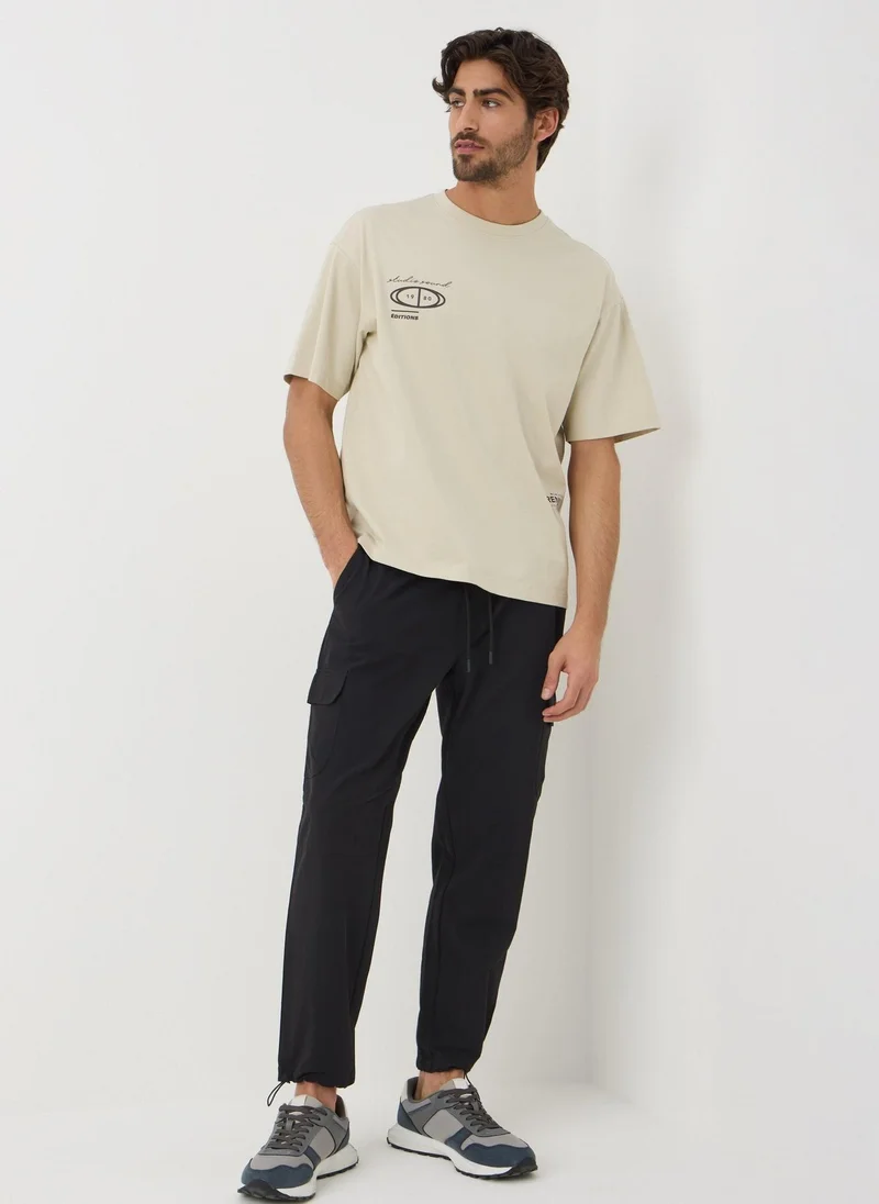 Matalan Black Tech Cuffed Cargo Trousers