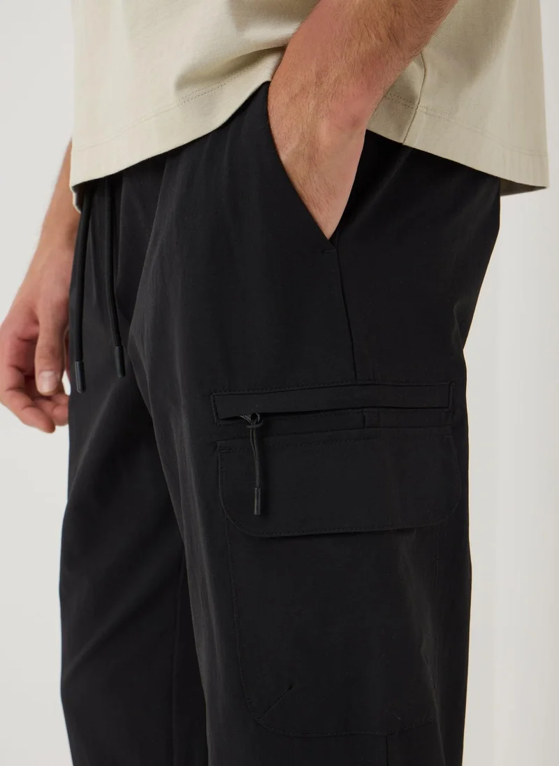 Matalan Black Tech Cuffed Cargo Trousers