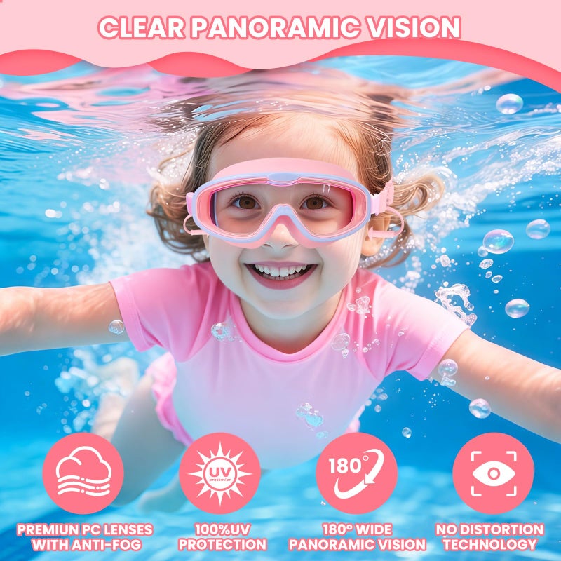 EHZYP Toddler Swim with Axolotl Fabric Strap No Tangle Pain-Free, Anti-Fog Swimming Pool Goggle No Leak for 3-15 YearsToddlers Girls Boysï¼ˆPinkï¼‰ - Image 2