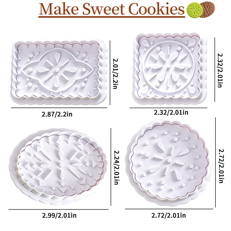 Vinland Cookie Stamps Set, 4 Pcs â€ŒButter Cookie Press Biscuit Cutter Set 3D Classic Cookie Cutter with Plunger Stamp, 4 Styles Funny Cookie Biscuit Molds for Treats DIY Baking, Cake, Pastry - Image 2