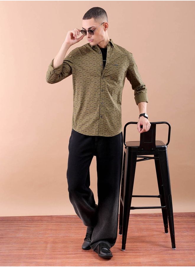 The Indian Garage Co - Men Slim Fit Graphic Print Full Sleeves Spread Collar Casual Shirt - Image 1