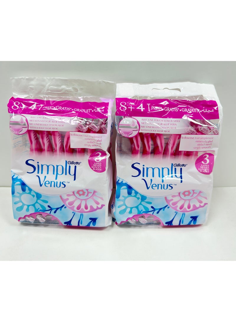 أداة حلاقة سمبلي فينوس 3شفرات من جيليت - 12قطعة(عبوتين) - Image 1