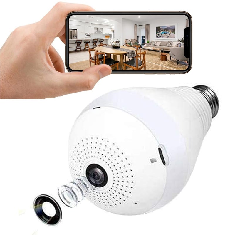 Eyetech 360 Wi-Fi Camera CCTV Camera 1080p Wireless PTZ Bulb Shape V380 Pro | Indoor 360° Smart Home Security Camera Light Vision 24x7 Continuous Recording with Motion Sensor LED Lights (Bulb Camera) - Image 1