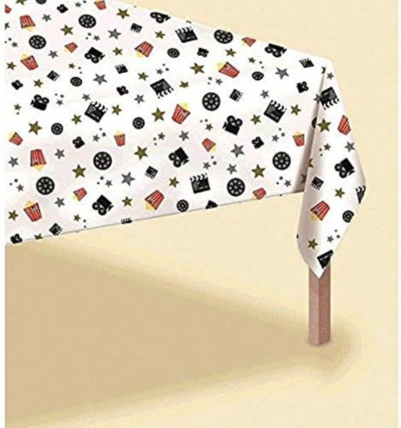 Amscan Popcorn Directors Cut Plastic Table Cover 52 x 102 1 Piece Premium Quality Durable Material for your Movie Night or Themed Party