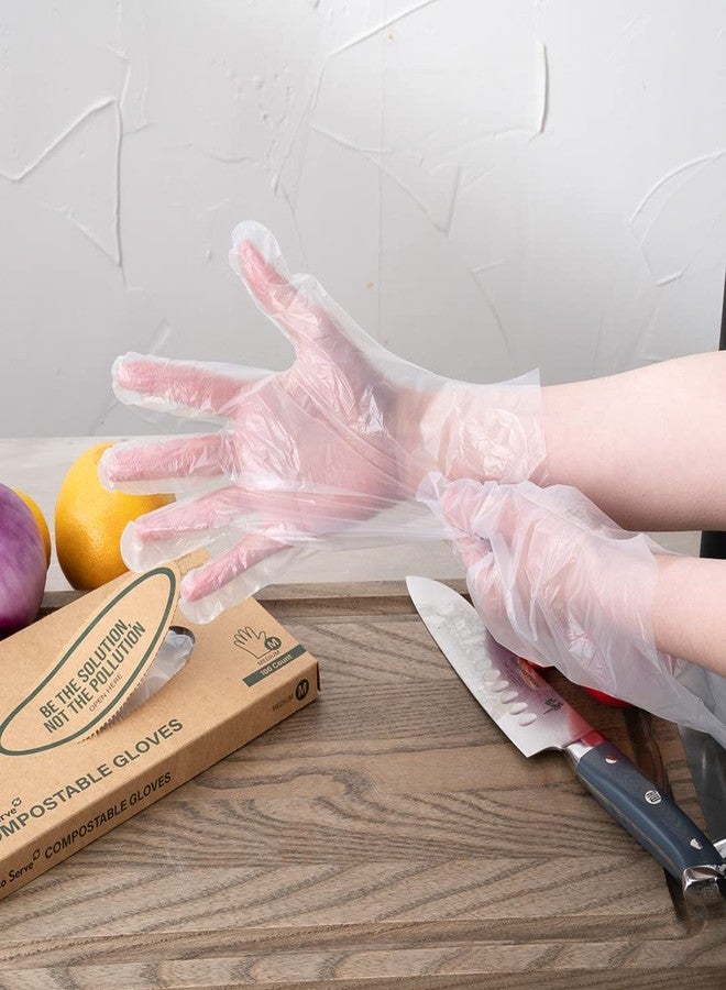 Restaurantware Eco Serve Medium Gloves 100 Plant-Based Disposable Gloves - Powder-Free Latex-Free Clear PLA Plastic Plastic Gloves Tear-Resistant Designed To Fit Most - Image 4