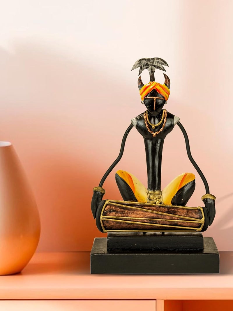 SHILP KATHA Bastar Antique Art for Home Decor Tribal Musician for Living Room Handmade Showpiece for Gifting Dhol - Image 1