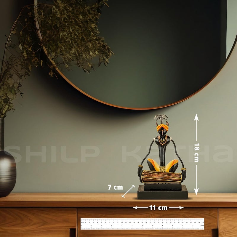 SHILP KATHA Bastar Antique Art for Home Decor Tribal Musician for Living Room Handmade Showpiece for Gifting Dhol - Image 4
