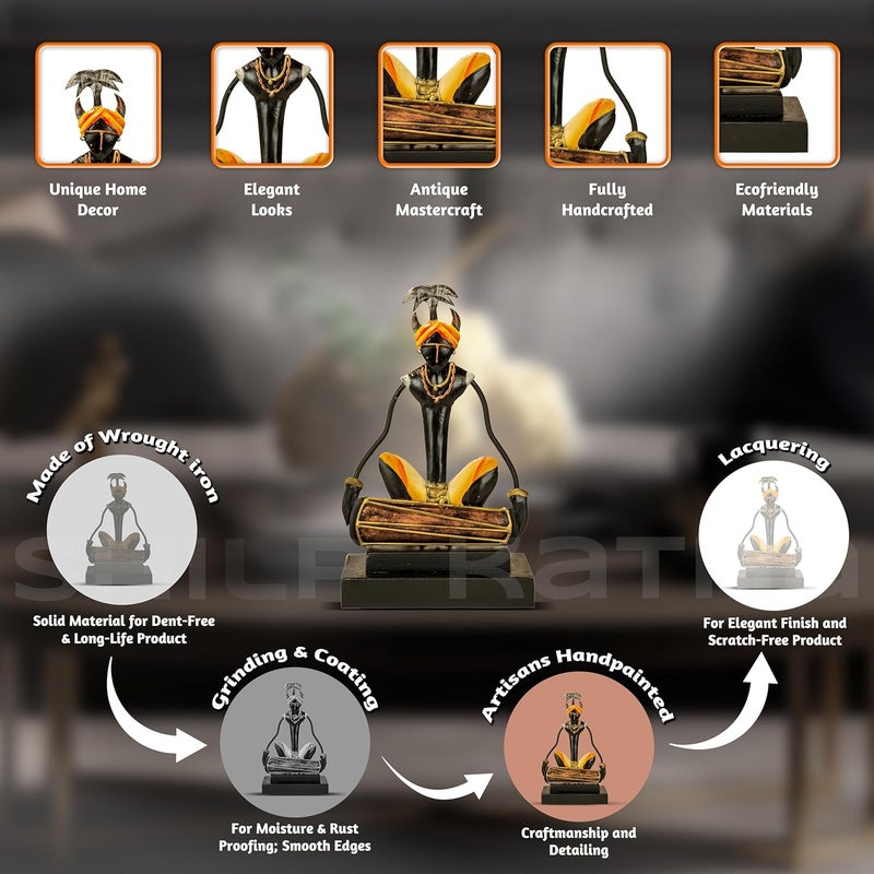 SHILP KATHA Bastar Antique Art for Home Decor Tribal Musician for Living Room Handmade Showpiece for Gifting Dhol - Image 3