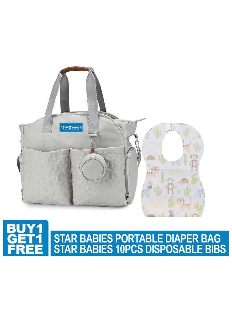STAR BABiES Star Babies Buy 1 Get 10 (Buy Diaper Portable Bag Pacifier Pouch with Get Disposable Bibs 10pcs Free)-Khaki  - Image 2