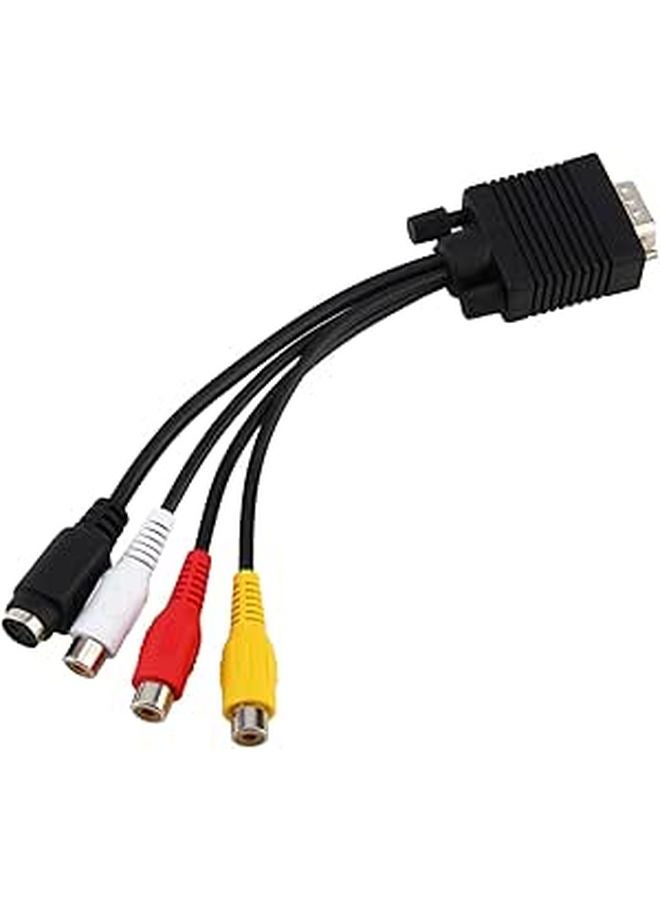 كابل محول VGA إلى S-Video TV AV أسود لأجهزة اللابتوب وأجهزة الكمبيوتر المكتبية - Image 1