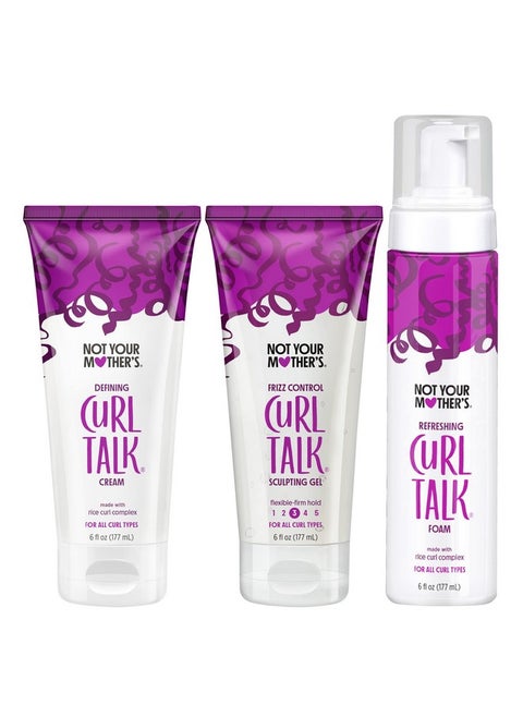 Curl Talk Frizz Control Sculpting Gel Defining Cream And Refreshing Curl Foam (3Pack) 6 Fl Oz Formulated With Rice Curl Complex For All Curly Hair Types