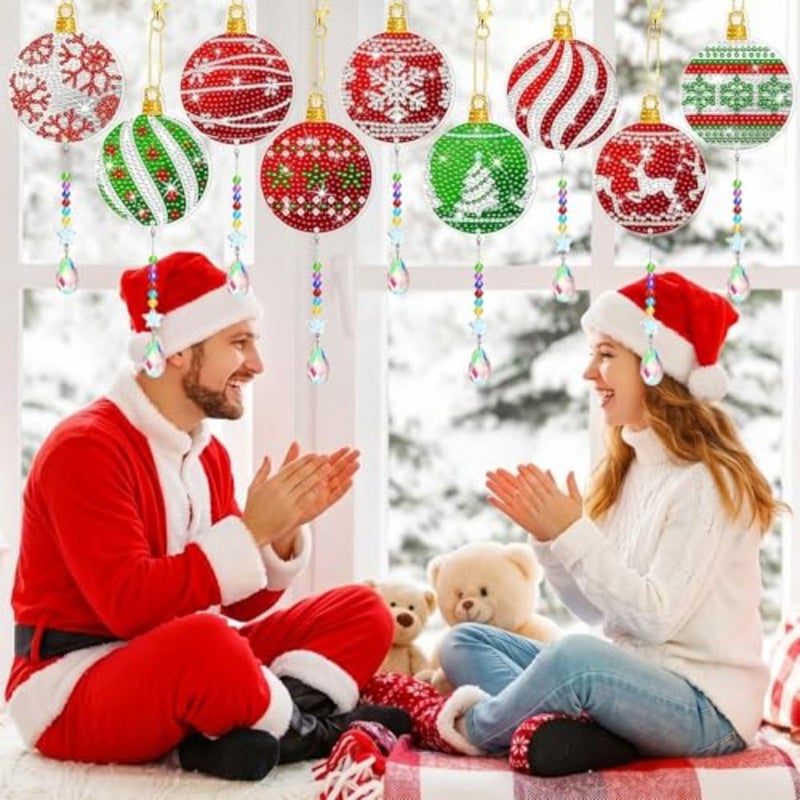 9 قطع عيد الميلاد الماس الفن الرياح الدقات مزدوجة من جانب عيد الميلاد الكرة الماس الفن الحلي ندفة الثلج الأيائل شجرة عيد الميلاد الأحمر الأبيض الأخضر شنقا الرياح الدقات DIY بها بنفسك الحرف ديكور المنزل - Image 2