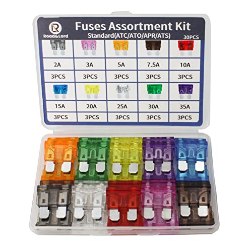 RoadandLord Auto Car Standard Blade Fuses Assortment Kit – 30Pcs Standard Fuse (2A/3A/5A/7.5A/10A/15A/20A/25A/30A/35A) for Car Boat Truck SUV Automotive Replacement Fuses - Image 1