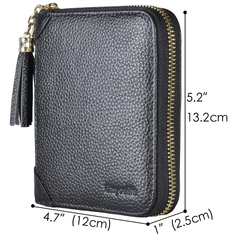 Easyoulife Womens Credit Card Holder Wallet Zip Leather Card Case RFID Blocking (Black) - Image 5