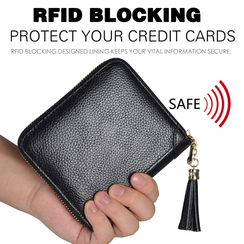 Easyoulife Womens Credit Card Holder Wallet Zip Leather Card Case RFID Blocking (Black) - Image 4