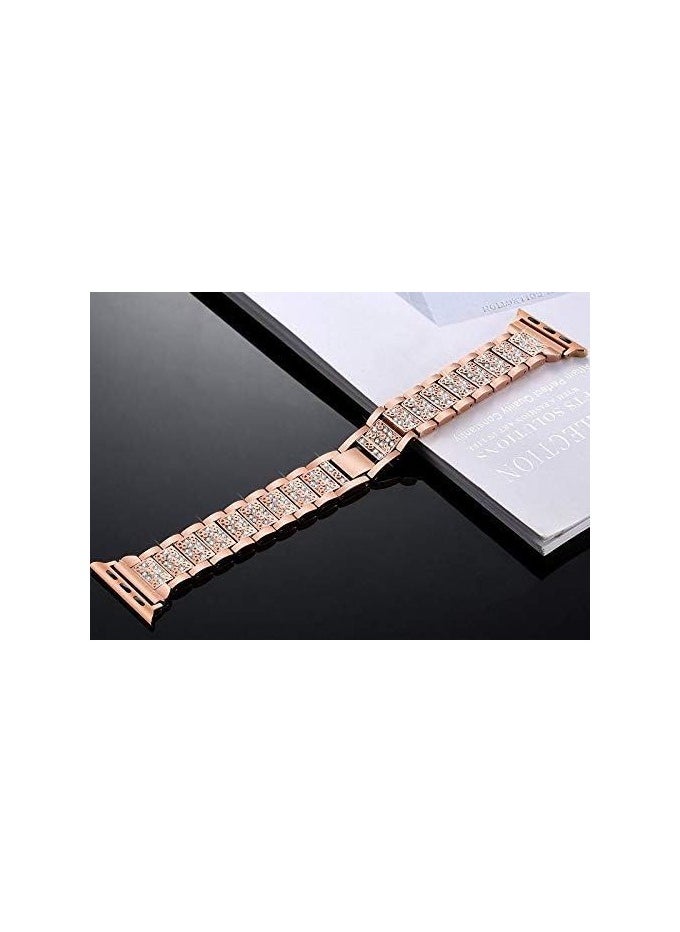 Rock Pow - Bracelet Watch Strap, Stylish Crystal Studded Metallic Bracelet Replacement Apple Watch Band with Secure Metal Folding Buckle Lock and Link Pin Remover for Women, Apple Watch Series 1 to 9 38/40/41/mm - Image 1